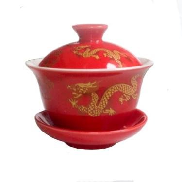 Imagem de Liang baobao Dragon Gaiwan Xícara de chá de porcelana 118 ml Conjunto de chá chinês Gongfu Tureen Sancai tampa tigela pires (dragão vermelho)