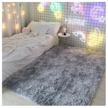 Imagem de SPXMQSS Tapetes de área para sala de estar, tapete de pelúcia longo macio para quarto, antiderrapante, antiderrapante, lavável à máquina para sala de estar, quarto, cabeceira, casa cinza A 60 x 160 cm