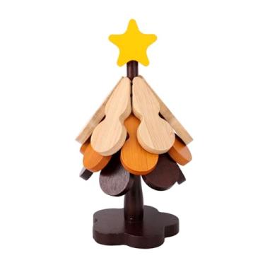 Imagem de 4un Conjunto de Descanso Panela Formato Árvore, Descanso de Madeira para Pratos Quentes com Estrela Amarela Cinco Ponta No Topo para Pratos Quentes Bandejas Suporte e Decoração Mesa Bancada