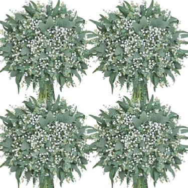Imagem de Serwalin 180 peças, 7 tipos de hastes artificiais mistas de eucalipto, flores de hálito de bebê artificiais com folhas falsas para buquês faça-você-mesmo, decoração de casa