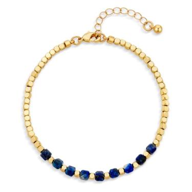 Imagem de HolidayQbee Pulseiras femininas com contas de pedras preciosas naturais banhadas a ouro 14K para mulheres, moda moderna, verão, boho, praia, joias, presentes, Medium, Sem Pedra Preciosa