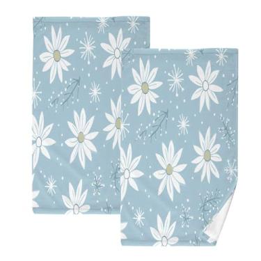 Imagem de CEBUGI Conjunto de 2 toalhas de banho - toalhas de algodão macio para lavar o rosto - toalhas de banho de mão para cuidados com a pele do banheiro | 41 x 71 cm | Margaridas brancas