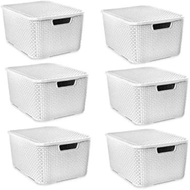 Imagem de Caixa Organizadora Rattan Cesto Branco com Tampa 7 Litros
