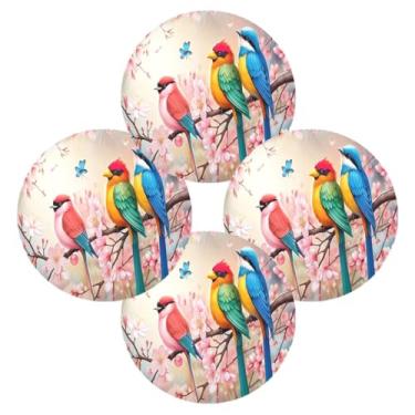 Imagem de Wassud Jogo americano conjunto de 4 tapetes de mesa redondos de pássaros em galhos para cozinha e jantar tapetes laváveis resistentes ao calor decoração de mesa 39 cm