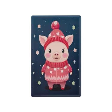 Imagem de Wassud Placa de cobertura de interruptor de luz de porco de Natal com chapéu de Papai Noel, 1 capa de tomada em branco, placa de parede decorativa, decoração de casa, sala de estar, quarto