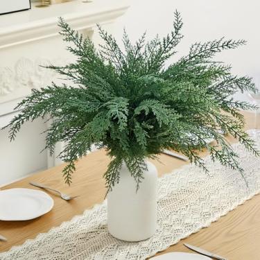 Imagem de NUTIKAS Hastes de cipreste de Natal para vasos de cedro - toque real, realista, artificial, vegetação sintética, enchimentos de ramos de pinheiro e decoração de casa de férias 61 cm de comprimento, 8