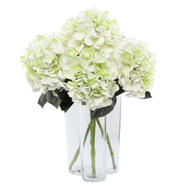 Imagem de DuHouse 3 peças de flores artificiais de hortênsia grande, látex de 61 cm, hortênsias de toque real com hastes longas e folhas para decoração de casa de casamento, festa, arranjos florais, buquês de