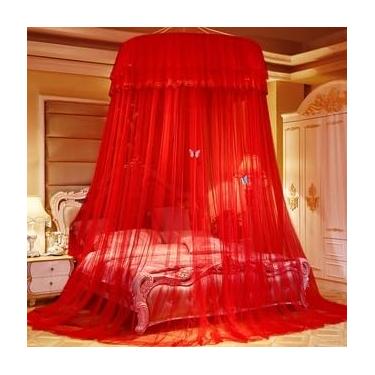 Imagem de Mosquiteiro de Teto Indiano Gigante para Cama Casal Queen King, 13,5m, Altura 3m, Aro 1m, Proteção Contra Mosquitos(vermelho)