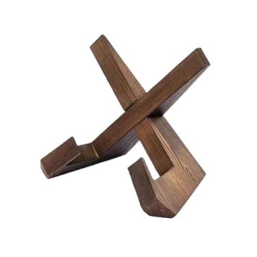 Imagem de Suporte para armazenamento de CDs Expositor de discos vinil minimalista em madeira formato cruz para mesa, ideal para casa, escritório e sala estar