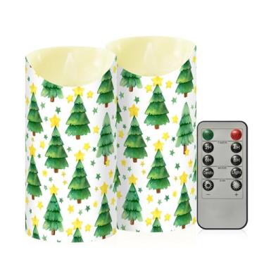 Imagem de Wassud Velas de árvore de Natal com estrela amarela sem chama com controle remoto, velas realistas cintilantes com temporizador, velas decorativas para Natal, casamento, festa, decoração de casa média