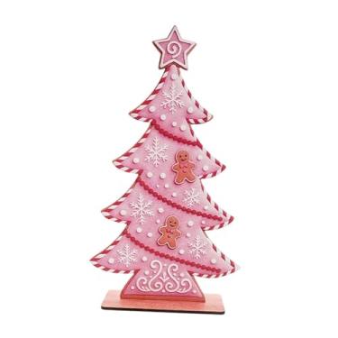 Imagem de Fenteer Árvore de Natal de Madeira para Decoração de Mesa, Enfeite Natalino Rústico, Centro de Mesa para Prateleira, Escrivaninha, Escritório ou Quarto, Rosa
