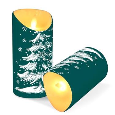 Imagem de ATTX Pacote com 2 velas verdes para árvore de Natal – 7,6 cm x 9,9 cm de LED com controle remoto e temporizador para casa, casamento, decoração de acampamento #368