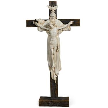 Imagem de Cruz em pé da Santíssima Trindade Católica BC, cruz de mesa de crucifixo de 30 cm A, decoração interna inspiradora de Jesus Cristo, presente católico, escultura renascentista pintada à mão por