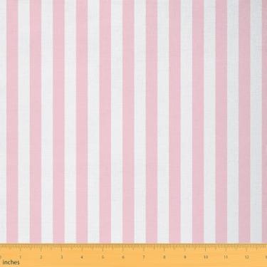 Imagem de Tecido rosa e branco da The Yard Tecido de estofamento listrado de 5 jardas para cadeiras para crianças, meninos, meninas, decoração geométrica para projetos de bricolage, impermeável, interior e