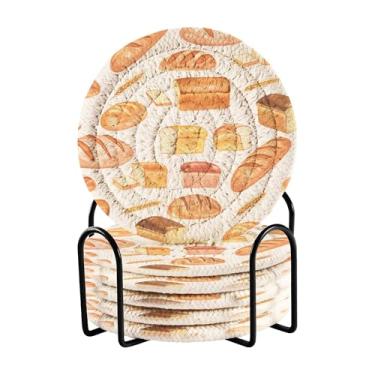 Imagem de SEHANY Conjunto de 6 porta-copos de sobremesa fofos com suporte, porta-copos redondos absorventes de algodão resistente ao calor para mesa de jantar, canecas de café, proteção de copos, 10 cm