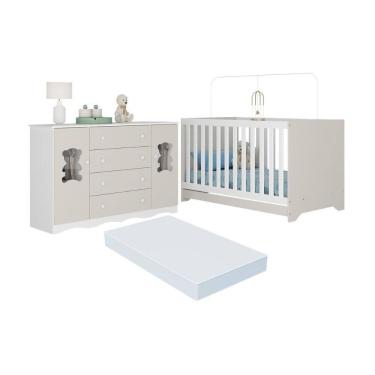 Imagem de Berço Americano 3 em 1 com Colchão Incluso e Cômoda 2 Portas 4 Gavetas Doçura Multimóveis MP4737