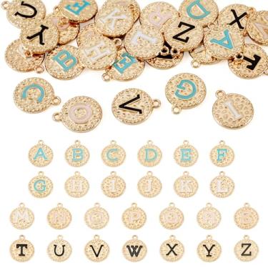 Imagem de Craftdady 26 berloques de letra do alfabeto dupla face esmaltada inicial A-Z do alfabeto amuleto dourado claro 26 estilos para colar, pulseira, faça você mesmo, joias, artesanato, orifício: 1,6 mm