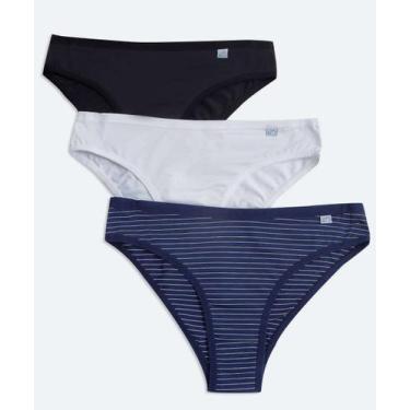 Imagem de Kit 3 Calcinhas Biquíni Delcotton-36420, Preto, Azul, P