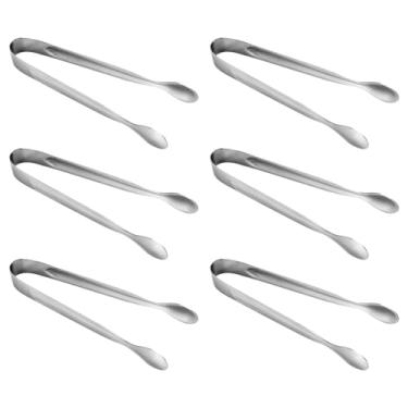 Imagem de 6 pinças de aço inoxidável em forma de U, pinças de gelo, salada, mini pinças de servir para cozinha, bar, buffet, festas de casamento