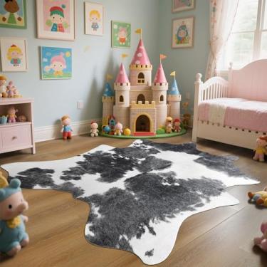 Imagem de Easycozy Tapete de couro sintético com estampa de vaca: 12 x 15 cm, couro bovino sintético para decoração ocidental, estampa de vaca espessa para quarto, sala de estar, decoração de escritório em casa