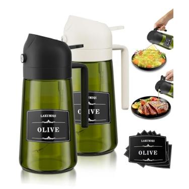 Imagem de LAKUMIQI Dispensador e pulverizador de óleo de vidro 2 em 1 – Garrafa à prova de vazamento de 470 ml para cozinhar, fritadeira a ar, churrasco, assar, salada (bloqueio de luz, preto e branco)