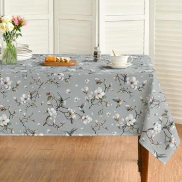 Imagem de Horaldaily Toalha de mesa retangular de primavera 132 × 178 cm, flor sumaúma, ramo de pássaros, lavável, capa de mesa sazonal para decoração de festa, piquenique, jantar