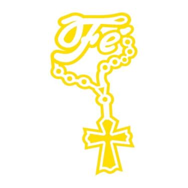 Imagem de Adesivo Fé com Terço Cristão Decoração para parede, notebook, carros, caminhão vários tamanhos e cores (AMARELO, 13X24,3CM)