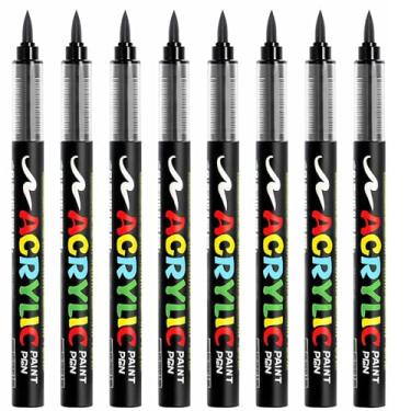 Imagem de Laestyee Caneta de tinta preta, marcador permanente de 1,0 a 6,0 mm, 8 canetas acrílicas pretas adequadas para projetos de arte, pintura, pintura rupestre, cerâmica, vidro, madeira, plástico, metal