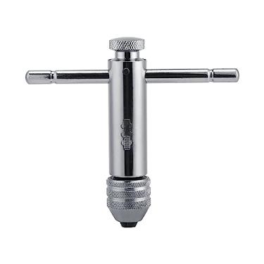 Imagem de ZAWELIYO Chave de Torneira de Catraca, Ferramentas de Catraca Ajustáveis, Liga de Aço, Acabamento Cromado, Chave de Alça de Barra T para Conjunto de Matriz de Torneira (M5-M12 curto)