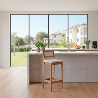 Imagem de Kit 6 Banquetas Assento Encosto Estofado em Sintetico Hellen cor:mel c