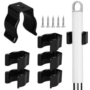 Imagem de Otoolling Pacote com 10 clipes de mola para vassoura com parafusos para 3,8 cm de diâmetro, manganês, preto, em forma de U, clipes de aço, suporte para ferramentas, ancinhos e lanternas