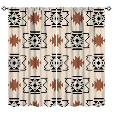 Imagem de Cortinas astecas ocidentais vintage boho padrão abstrato arte geométrica impressa blackout cortinas de janela para quarto cozinha decoração conjunto de tecido 2 painéis 106 x 137 cm 80% taxa de