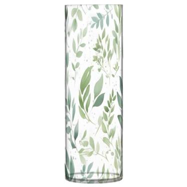 Imagem de JUZIHAI Vaso verde sálvia para flores 9,9 cm x 30 cm cilindro de plástico moderno vaso de flores para centro de mesa de casamento decoração de casa