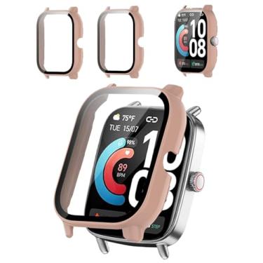 Imagem de Pacote com 2 capas protetoras compatíveis com smartwatch AEAC de 4,7 cm, capa rígida de policarbonato e protetor de tela de vidro temperado 9H - à prova de choque, resistente a arranhões, cobertura