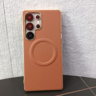 Imagem de Capa de carregamento sem fio magnético para Samsung Galaxy S25 S24 Ultra Plus, capa traseira de luxo com revestimento eletroplástico (para Galaxy S24/Marrom)