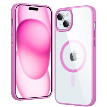 Imagem de FNTCASE Capa de celular para iPhone 15-Plus: capa magnética militar à prova de choque, capa protetora antiamarelamento à prova de quedas - 6,7 polegadas (E-rosa)