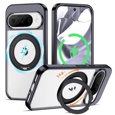 Imagem de AmoraAqua Compatível com capa transparente para Google Pixel 9 e Google Pixel 9 Pro com suporte de anel magnético de 360° [compatível com Mag-Safe] Capa de telefone à prova de choque para 9 e 9 Pro de