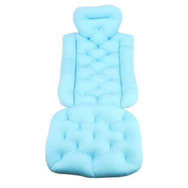 Imagem de CUOFYUNL Almofada de banho de corpo inteiro alongada tipo tapete de banho adulto para suporte de pescoço com ventosas (Azul)