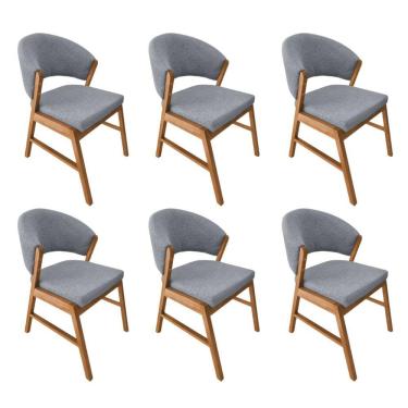 Imagem de Kit 6 Cadeiras De Jantar Madeira Maciça Débora Linho Premium Cerejeira;Cinza Linho