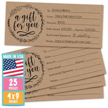 Imagem de 25 vales de presente rústicos em branco 4x9 para presentes de negócios para clientes - cartões de presente em branco para pequenos cartões de , vales de presente de restaurante para
