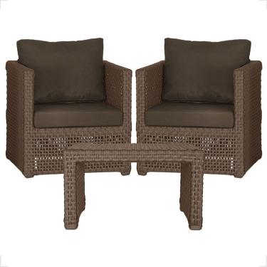 Imagem de Mesa E 2 Poltronas Madri Corda Náutica Estofado 9 Trama Marrom