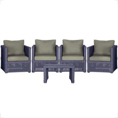 Imagem de Mesa E 4 Poltronas Madri Corda Náutica Estofado 8 Trama Azul