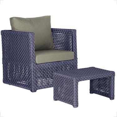 Imagem de Mesa E 1 Poltrona Madri Corda Náutica Estofado 8 Trama Azul