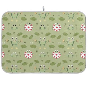 Imagem de Tapete de secagem de louça, folhas de sapos, tapete de café verde, reversível para decoração de bancada de cozinha, 45 x 61 cm