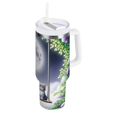 Imagem de Copos de 1,134 g com isolamento duplo de gatos verde lua verde com alça e canudo isolado