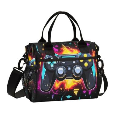 Imagem de ODAWA Lancheira preta com controle de jogos, isolada para mulheres e homens, lancheira grande