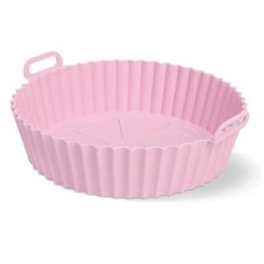 Imagem de Forma Assadeira Para Fritadeira Air Fryer Silicone Flexível Lavável Redonda 21cm(1,ROSA)