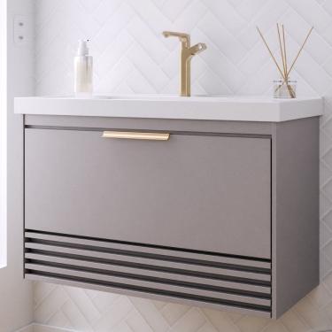 Imagem de Gabinete para Banheiro 80cm com 1 Porta 1 Gaveta e Cuba de Embutir Paraty Platina