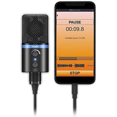 Imagem de IK Multimedia iRig Mic Studio Microfone condensador compacto de gravação digital de 2,5 cm, conversores de 24 bits de 48 Khz, saída de fone de ouvido e suporte de mesa para iPhone, iPad, Android, Mac
