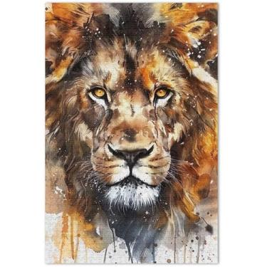 Imagem de Quebra-cabeça de rosto de leão pintado em aquarela com salpicos 1000 peças para adultos flor pintura animal arte quebra-cabeça presentes para jogo de elefante branco, 75 x 40 centímetros